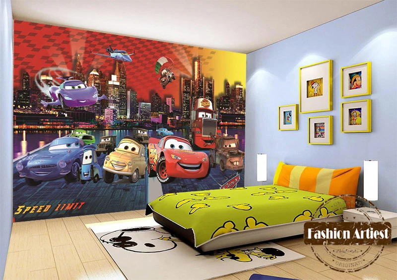 Пользовательские Дети Мальчики мультфильм обои роспись машина для бега красный
