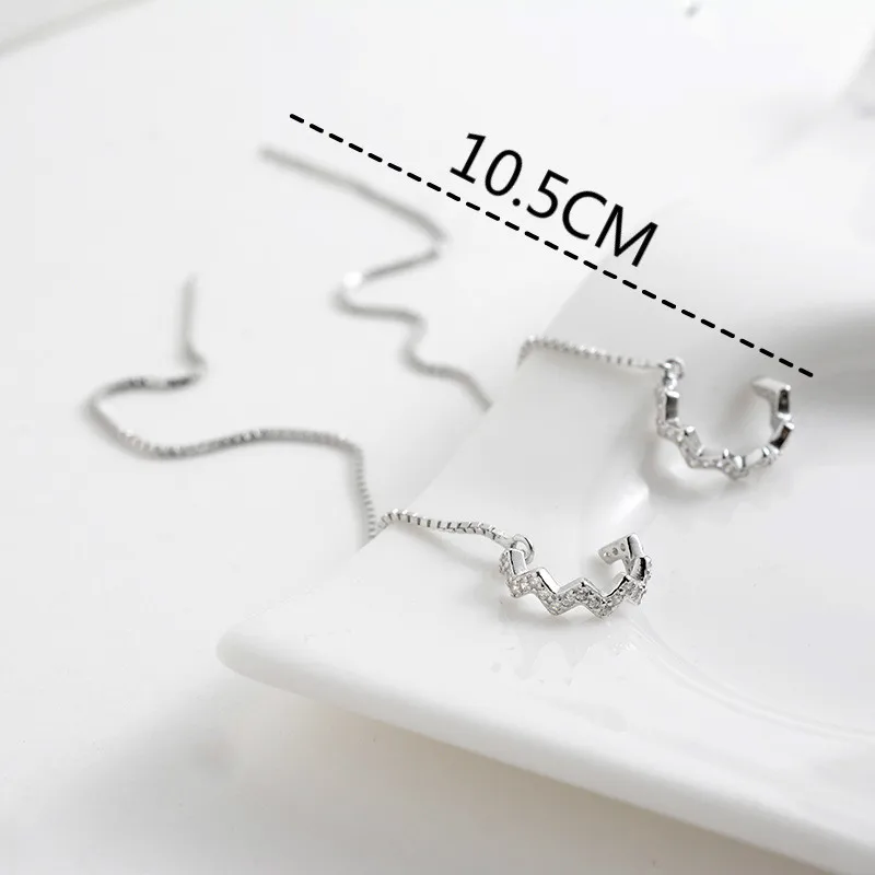 

Real 925 Sterling Silver Earrings For Women Zircon Ripple Ear Clips Long Tassel Drop Earings Fashion Jewelry Simple Flyleaf