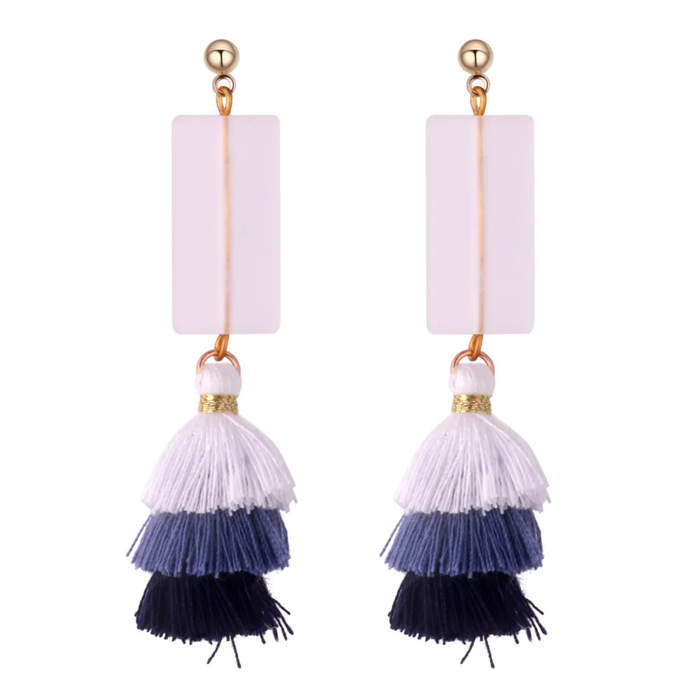 Bohemian 3 Layered Fringed Statement Tassel Earrings Pink Geometric Resin Women Drop Dangle Jewelry Wholesale | Украшения и