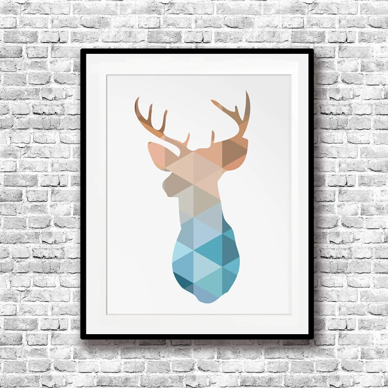 Geometric Triangles Deer Head Nordic Canvas Painting Abstract Animal Wall Art Poster and Print Pictures for Kids Room Home Decor | Дом и сад