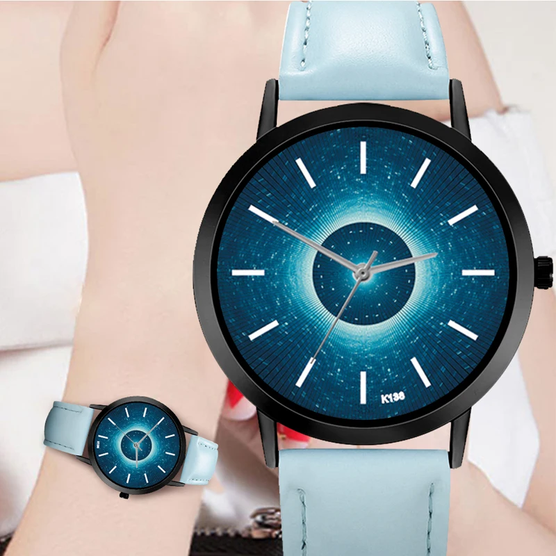 Часы унисекс повседневные кварцевые часы с космическим мотивом кожаный ремешок