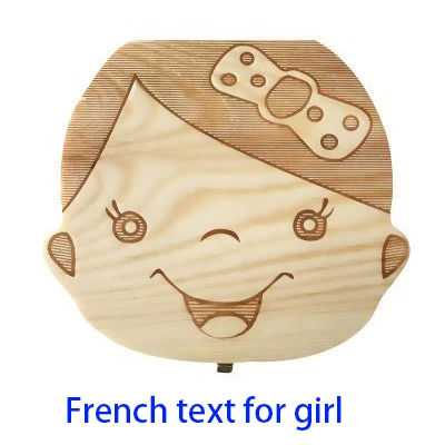 French girl Деревянная коробочка для молочных зубов Английский Испанский Русский Французский Португальский молоко коробка для хранения зубов Органайзер Детские сувениры дети зуб Коробка - Цвет: French girl