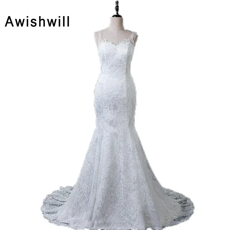 

Fashion Vestido Noiva Wedding Dress Sweep Train Scoop Neckline Appliqued Mermaid Wedding Gown Wedding Dresses with Backless