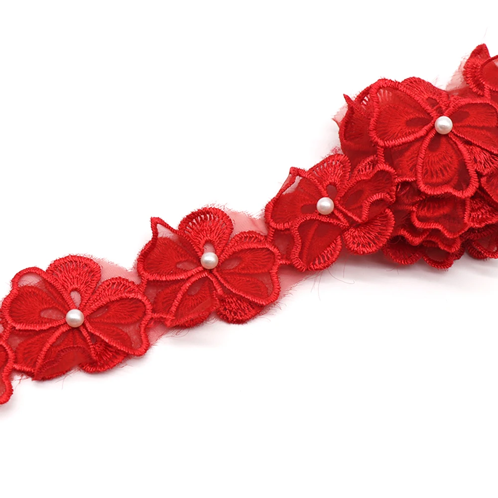 H664 91CM Pearl Flower DIY Soluble Wedding Lace Trim Knitting Embroidered Handmade Patchwork Ribbon Sewing Supplies Craft | Дом и сад