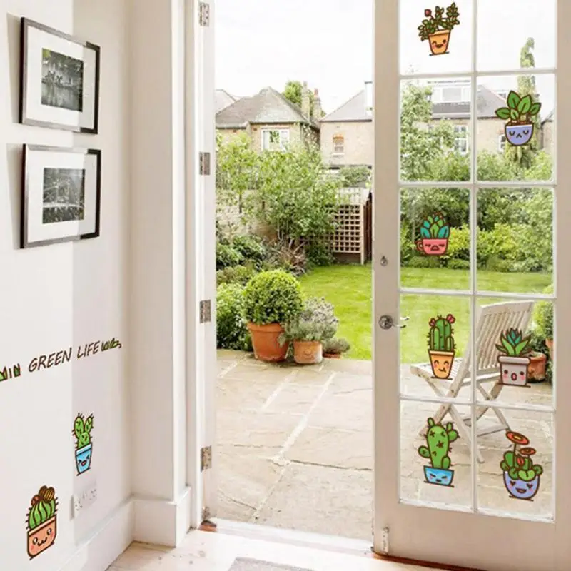 Plant Flowers Cactus Potted Stickers Living Room Window Background Decoration Waterproof Wall 3 | Дом и сад
