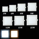 Встраиваемый светодиодный потолочный светильник 3-25 Вт, теплый белыйнатуральный белыйхолодный белый, квадратный, ультратонкий, светодиодный панельный светсветильник льник, 85-265 В переменного тока