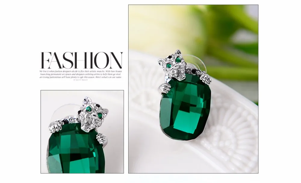 Viennois зеленый/синий кристаллами от Swarovski Leopard Серьги-гвоздики для Для женщин со стразами Свадебная вечеринка Серьги ювелирные изделия