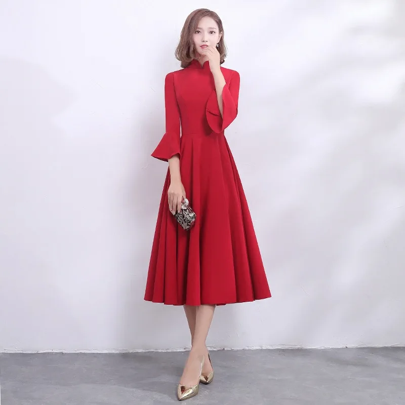 Длинное китайское женское платье Чонсам с длинным рукавом Vestidos чонсам восточные