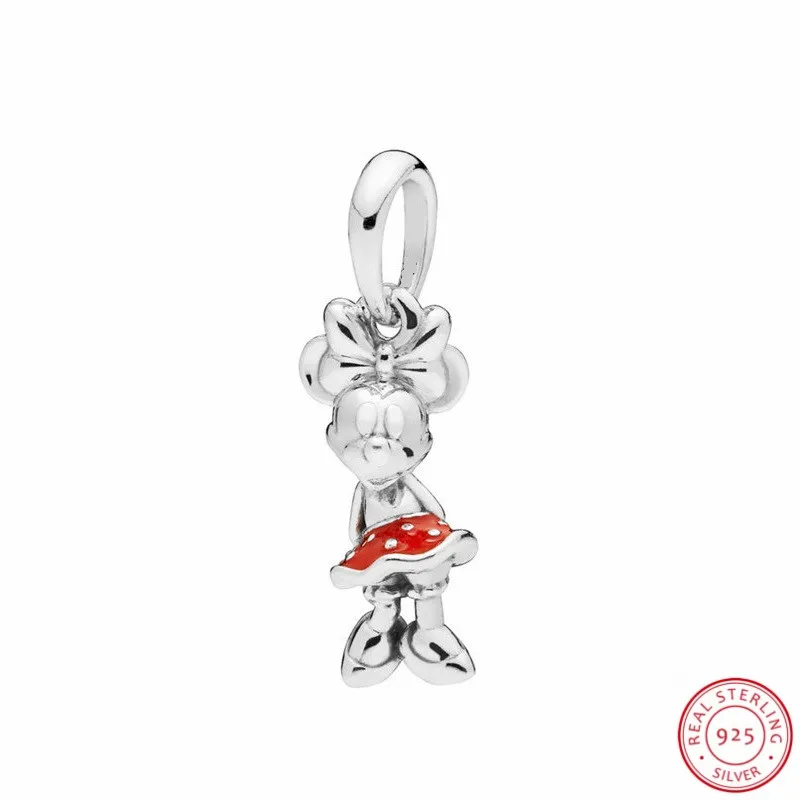 Серебро 925 Минни в горошек кулон с точками Шарм яркий Красный Эмаль Fit Pandora браслет и ожерелье DIY женщин ювелирных изделий FL905