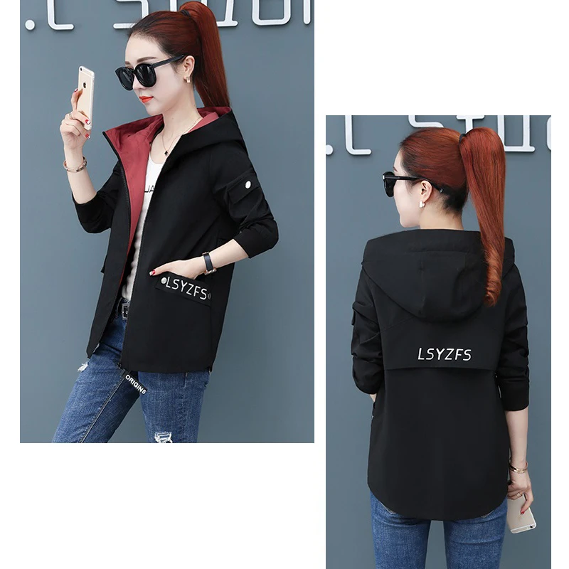 Plus Size 4XL Jacket Women Short 2019 Thin Loose Long Sleeve Hooded PocketZipper Casual Coat Female Windbreaker Outwear | Женская одежда