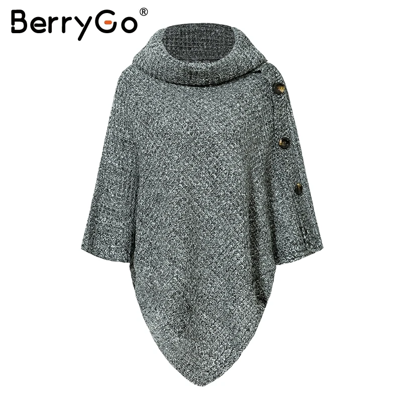 Женский вязаный свитер BerryGo с высоким воротом на кнопках | Женская одежда