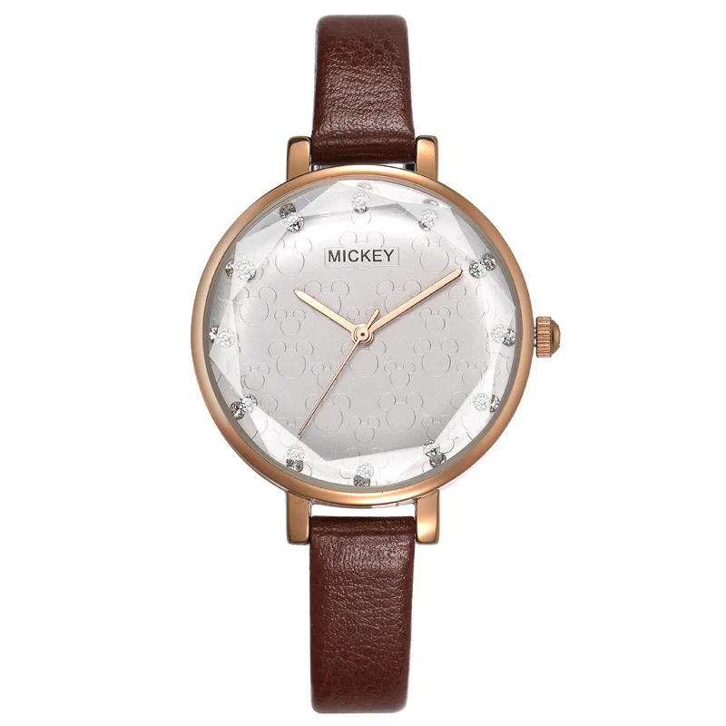 Женские часы Disney из натуральной кожи кварцевые женские с Микки Маусом роскошные