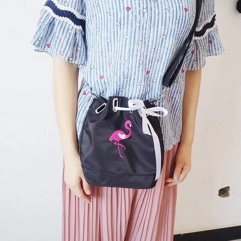Модная женская Водонепроницаемая нейлоновая мини сумка-ведро с лентой Фламинго