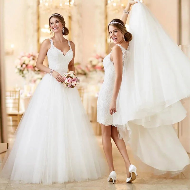 2 в 1 кружевное свадебное платье с юбкой и шлейфом|bridal gown|vestido de noivadetachable train |