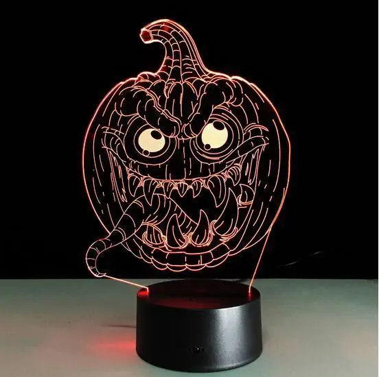 3D LED ночные огни Иллюзия Светодиодная лампа Хэллоуин Тыква сенсорный ночник 7