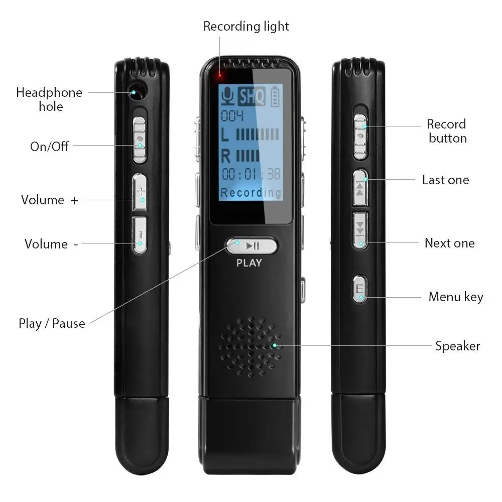 Vandlion 8G 16G Мини цифровой Аудио Диктофон стерео MP3 музыкальный плеер черный