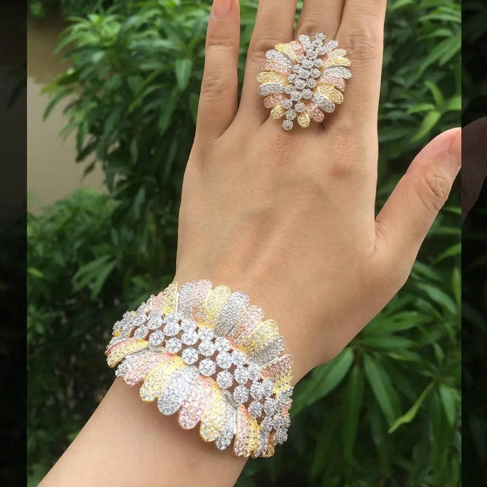 Женский браслет ModemAngel модный роскошный из 3 тонов с цветами и кубическим