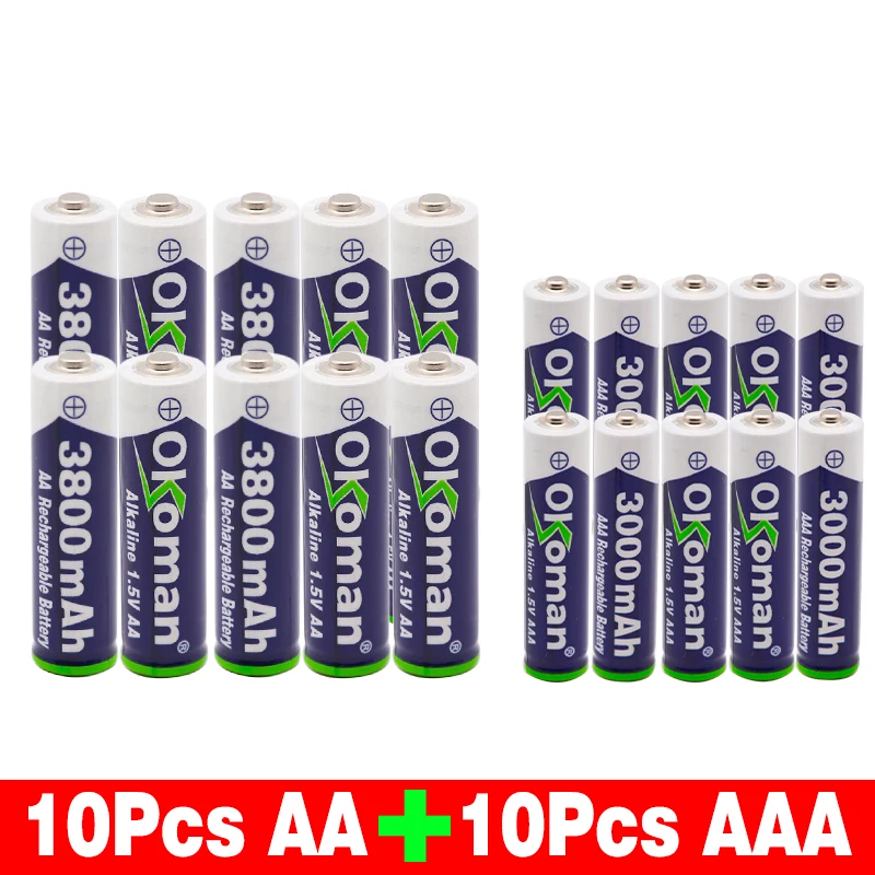 Синий Высокая емкость 1,5 V AAA 3000mAh Щелочная аккумуляторная батарея+ 3800 mAh AA щелочная батарея для Светодиодный светильник игрушечные Часы MP3-плеер - Цвет: Синий