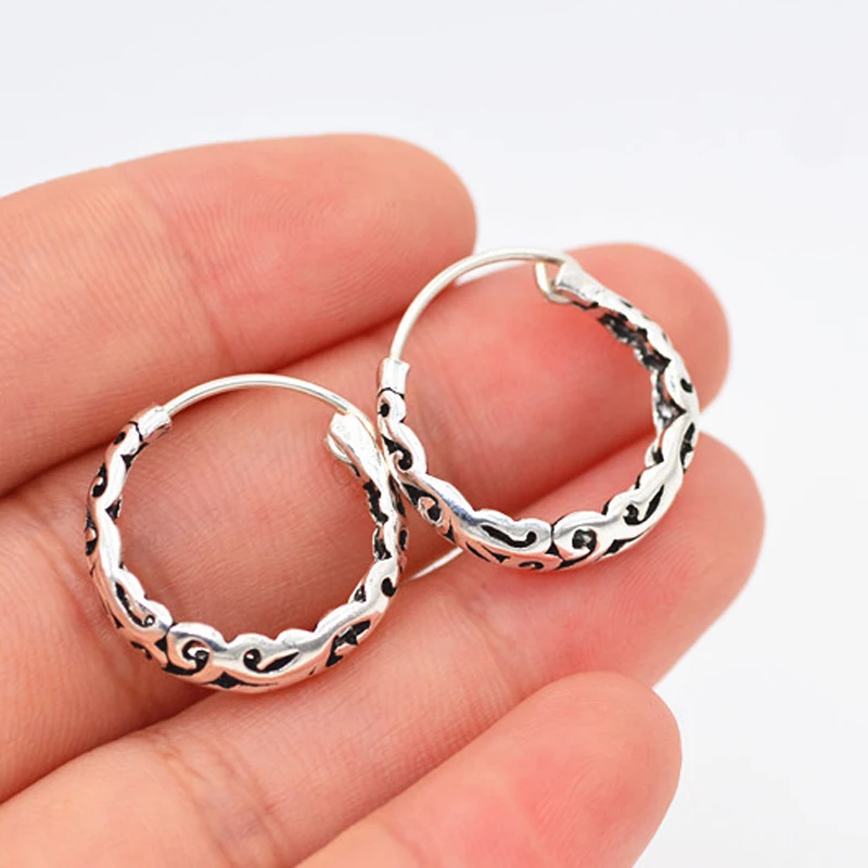 Настоящее серебро 925 проба Huggie hoop винтажные серебряные серьги-кольца