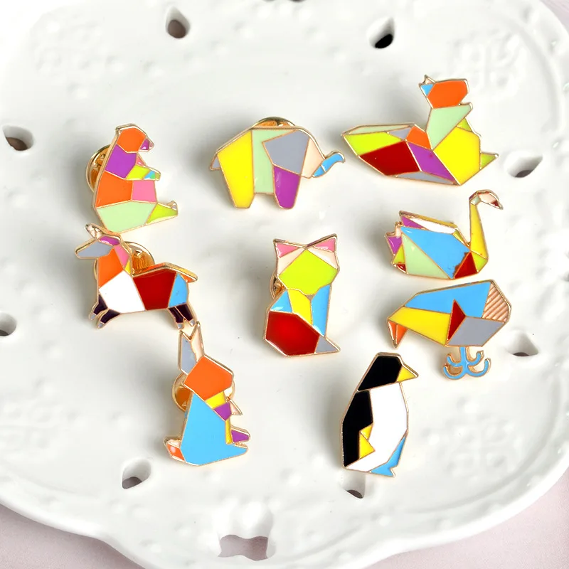 Милый мультфильм оригами Пингвин лошадь металлическая брошь с эмалью слон белка