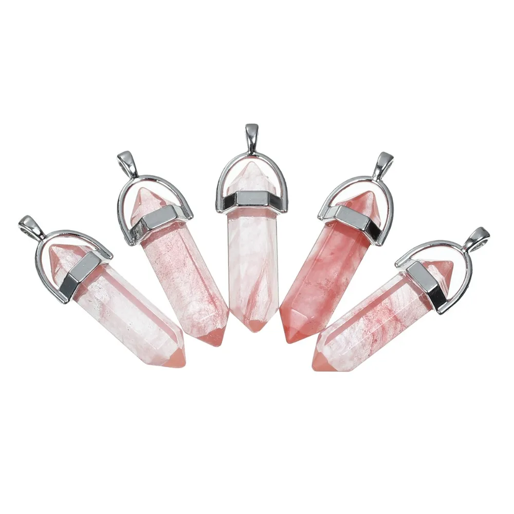 Подвески DoreenBeads из вишневого кварца тусклый карандаш серебряного цвета
