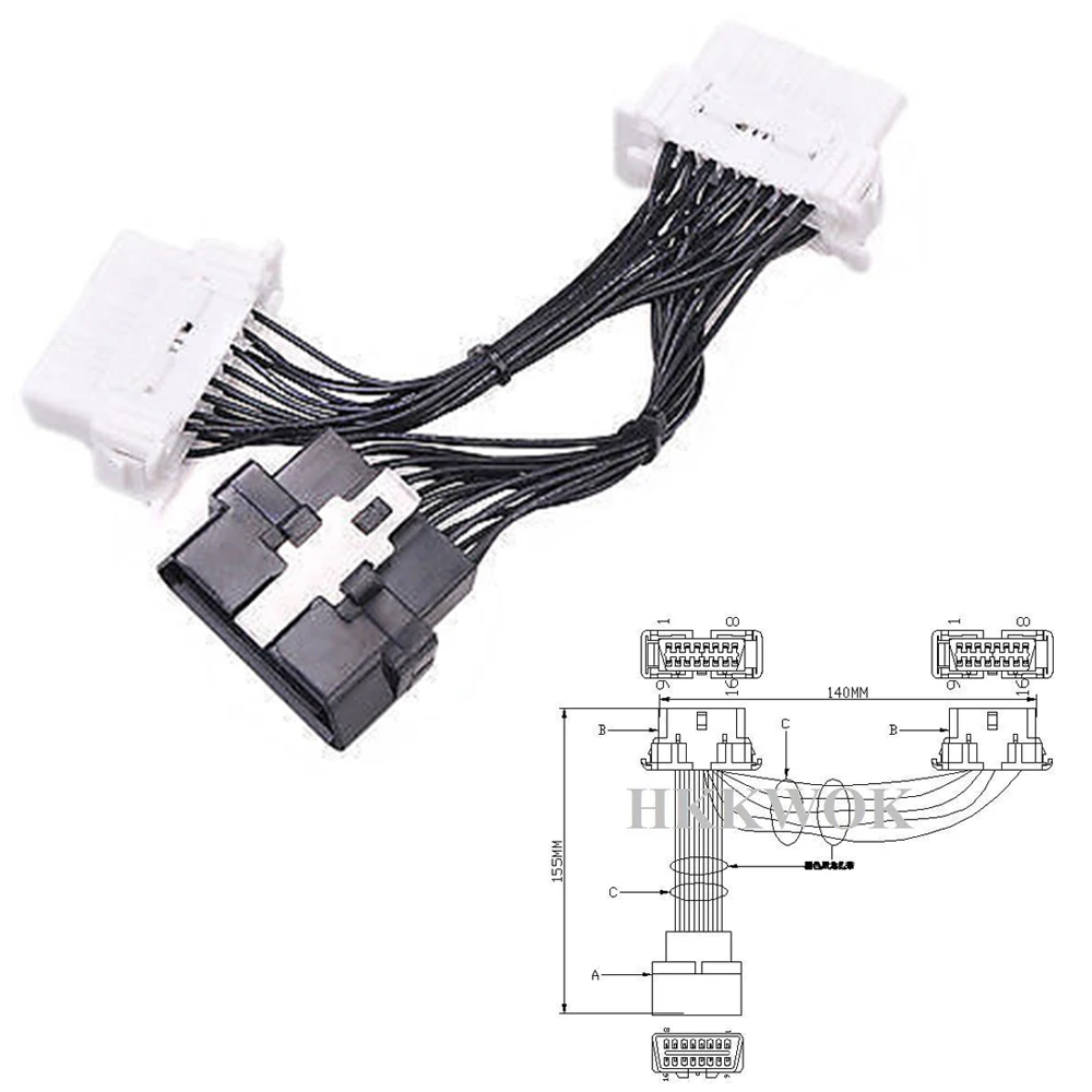 Kwokker 2016 OBD 2 1 J1962 Y кабель женский 16 Булавки Splitter Расширение авто разъем оптовая