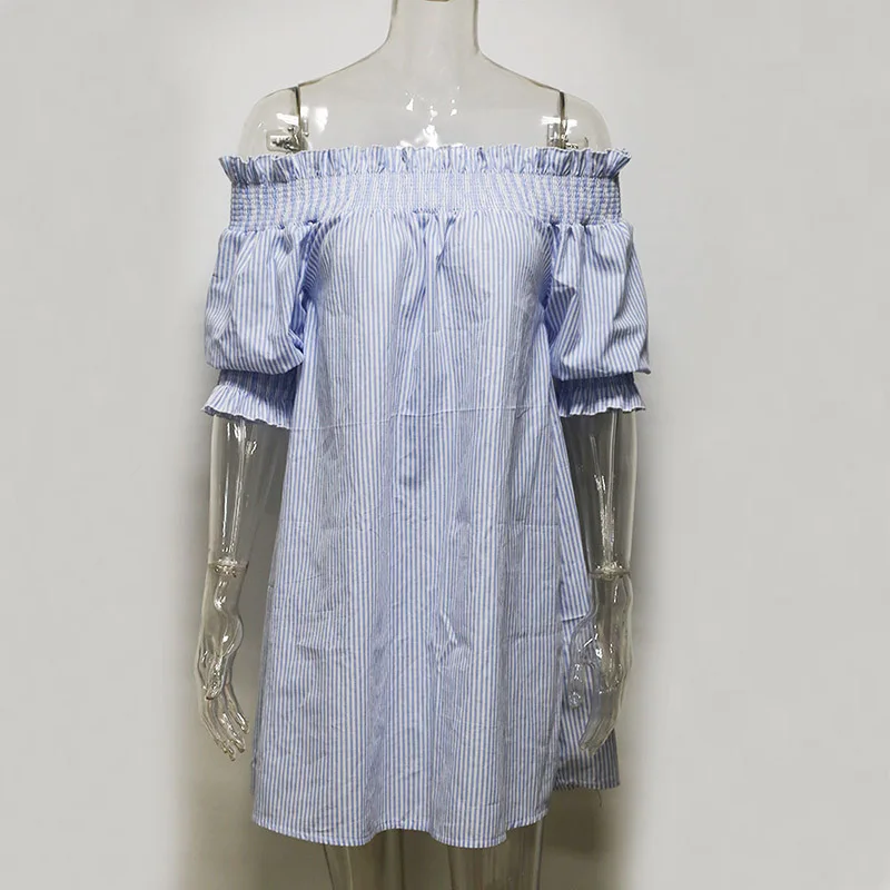 Чудо Красота Лето Slash Средства ухода за кожей шеи Синий Полосатый пляж Vestidos De Festa