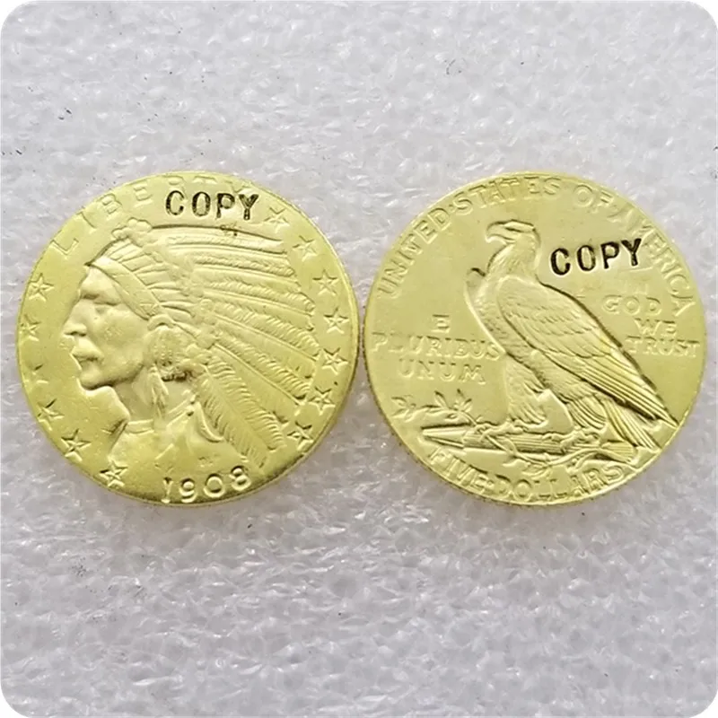 США 1908 P D S $5 индийская голова четверть Орел золотая монета КОПИЯ