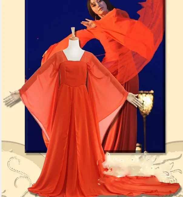 

Red Chiffon Classical Dance Costume Tang Princess Hanfu Costume for Latest TV Play Lady of the Dynasty