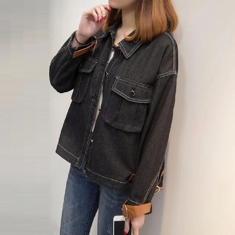 XL 5XL плюс Размеры Повседневное Для женщин джинсовая куртка 2018 осень мода сращены