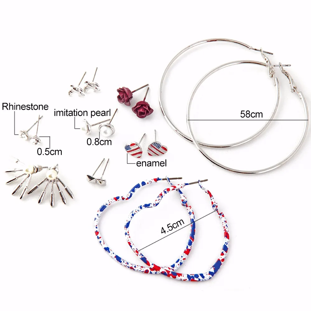 Яркая эмалированная женская серьга Marte & Young в форме большого сердца набор из 9 пар