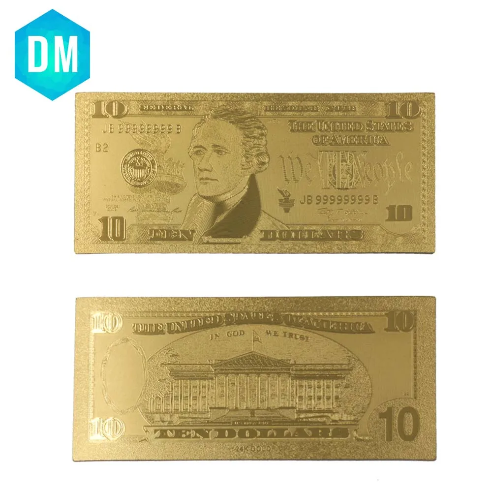 

Normal Gold Foil Banknote 10$ America Dollar Souvenir Gold Banknote for Decoration Crafts