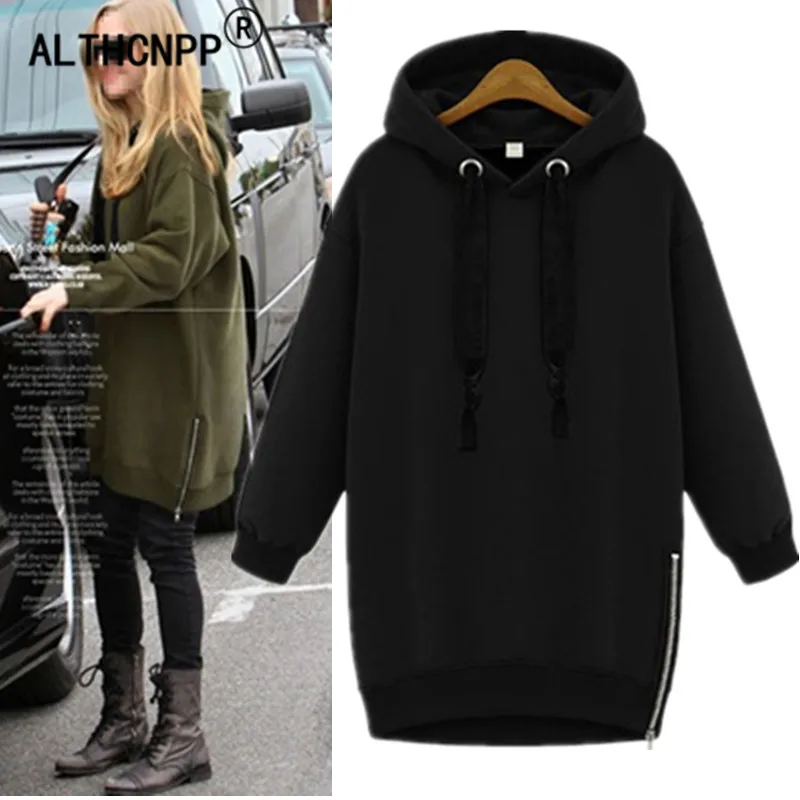 Harajuku Pullover Hoodie Dress Sweatshirt Women Hoodies Streetwear Hooded Medium Long Fleece Oversized Hoodie moletom feminino