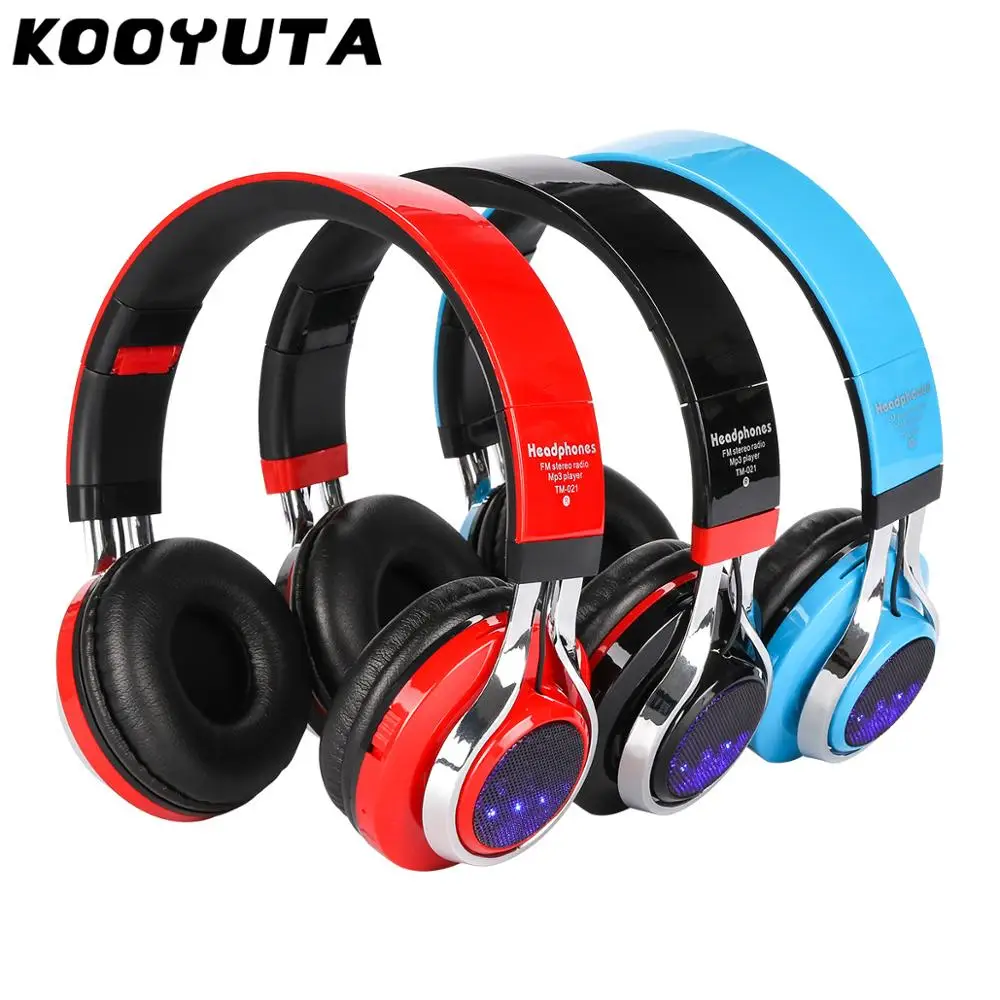 

Светящиеся стереонаушники KOOYUTA, наушники Bluetooth, беспроводная светодиодная Спортивная гарнитура с микрофоном, поддержка TF и FM, наушники