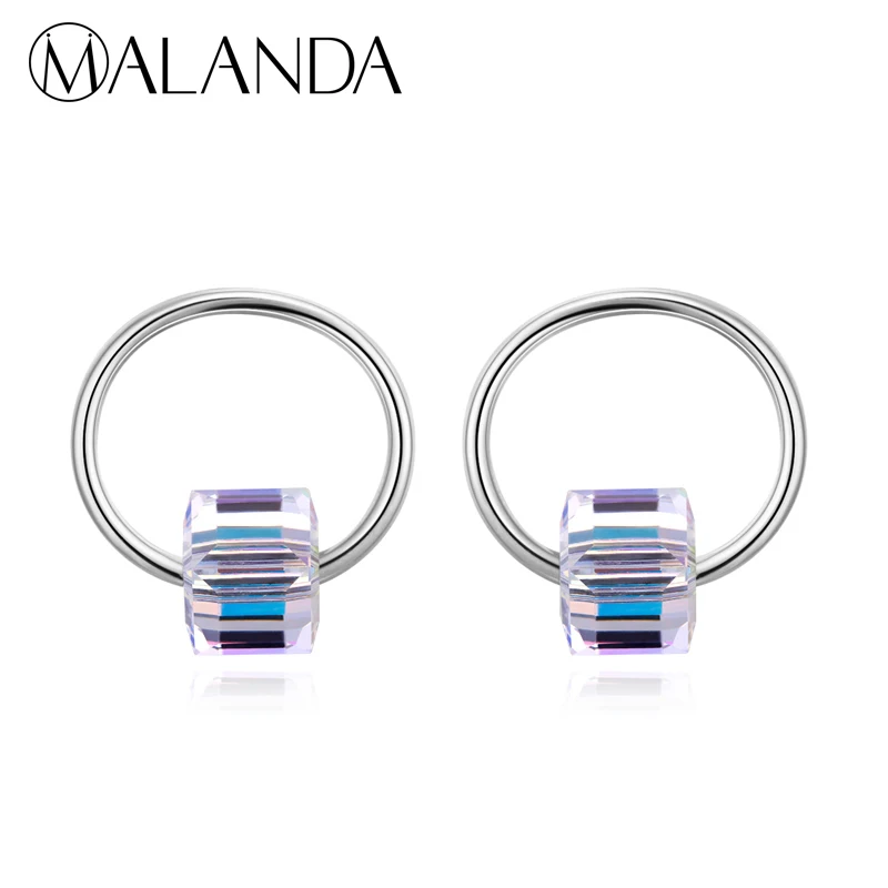 MALANDA квадратные кристаллы от Swarovski круглой формы серьги гвоздики модные