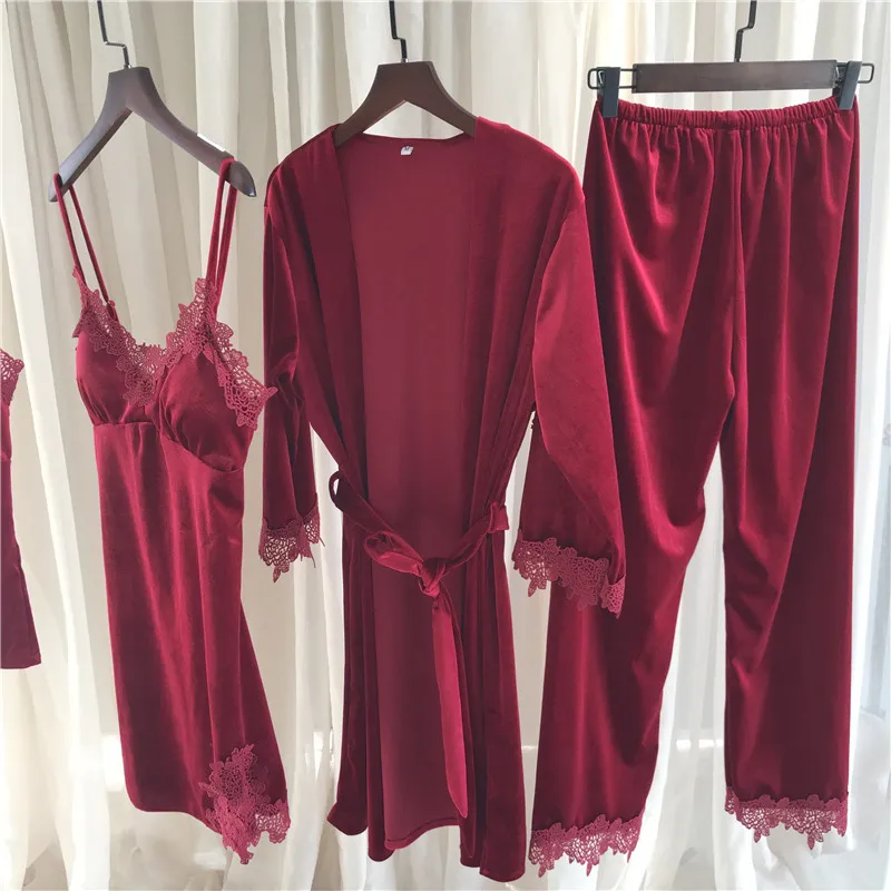 

Fdfklak autumn new ladies sleepwear velvet pink sexy lingerie pyjama women night pajama pijama long sleeve Home clothes Q1477