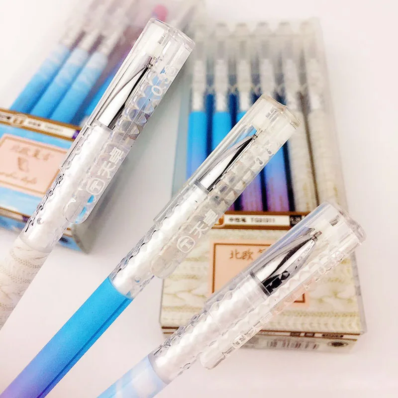 

3X Simple Nordic Retro Gradient Color Gel Pen Writing Signing Pen School Office Supply Kids Gift Stationery 0.38mm Blue Ink