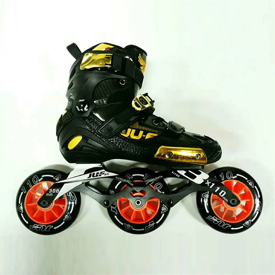 3x110 Yellow War Wolf скоростные коньки полу-solft Высокая Лодыжка роликовая обувь Inline Patines 3*110/4x100 мм шасси для уличных гонок катание F072 - Цвет: 3x110 Yellow