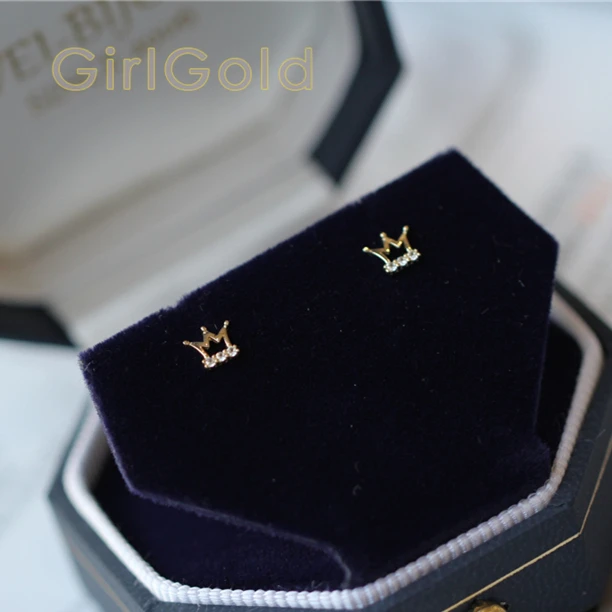 Серьги гвоздики с короной и кристаллами 9 к|Серьги-гвоздики| |