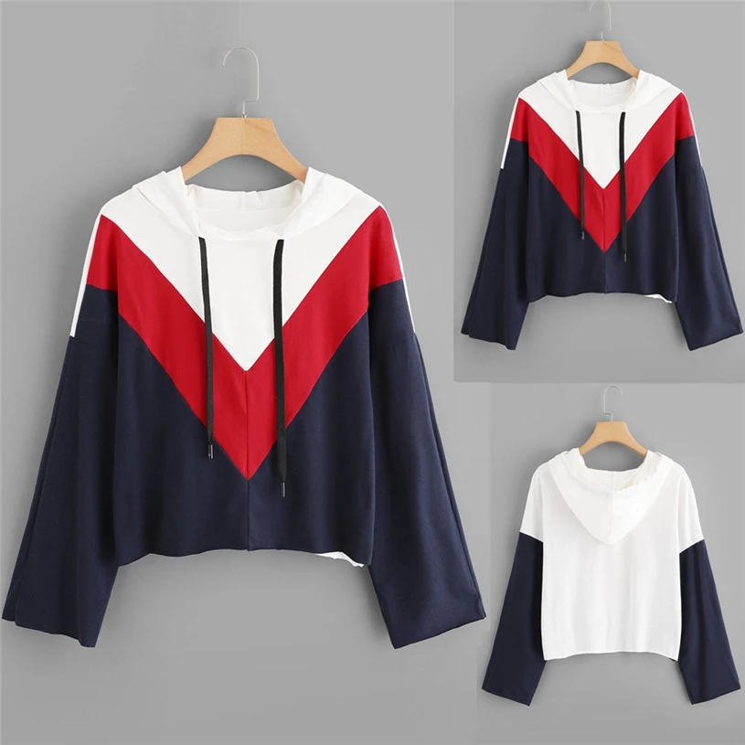 Для женщин с длинным рукавом Colorblock poleras де mujer moda vetement 2018 капюшоном в полоску