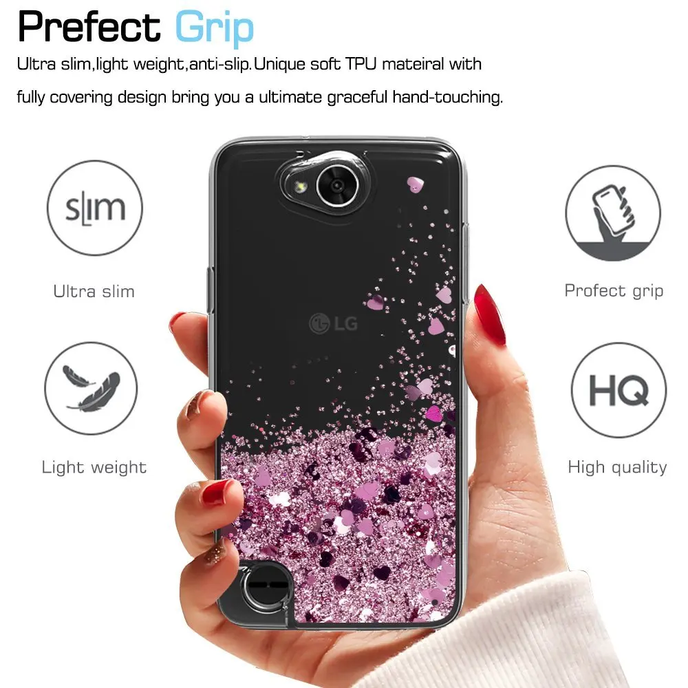 Tobebest SFor LG X Power 2 LV7 Silicone Case Dynamic Glitter Liquid Quicksand Lovely Heart Bling Soft TPU Cover For Power2 |
