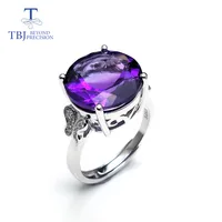 TBJ.Elegant Big Amethyst Round 13mm,natural african amethyst 925 Solid siver adjustable Ring for women with best gift box