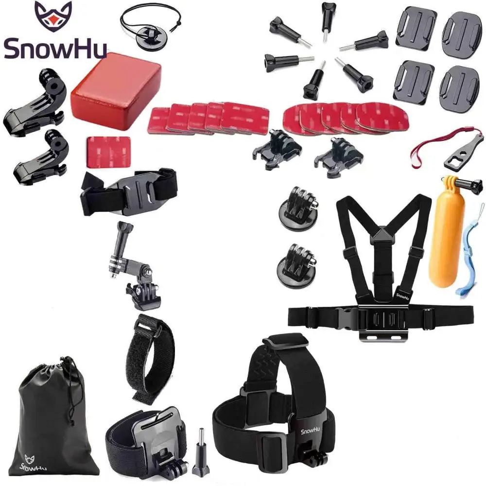 GS02F Аксессуары snowhu для GoPro Набор для go pro hero 8 7 6 5 4 3 комплект 3 способ селфи палка для Eken h8r/для xiaomi для yi 4K EVA GS02 - Цвет: GS02F