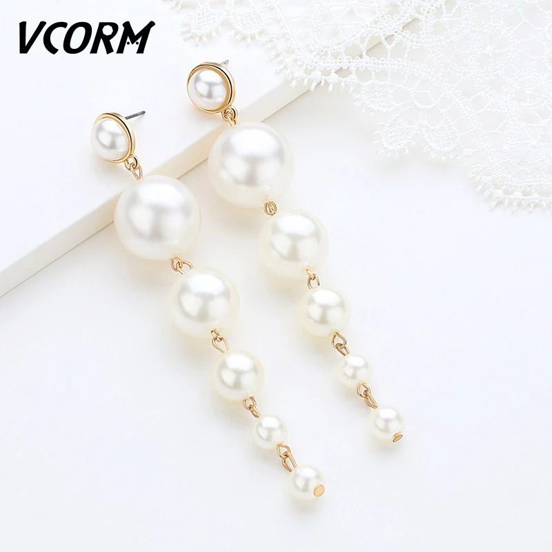 VCORM модные роскошные серьги-капли с искусственным жемчугом для женщин свадебной