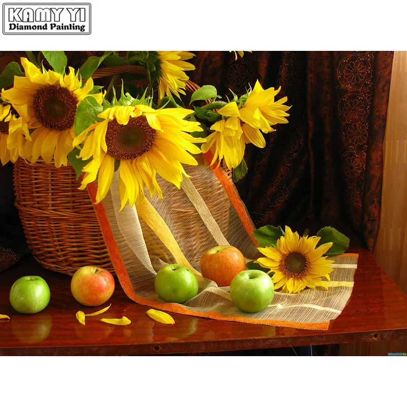5D Diy Full Round Diamond Painting sunflowers Mosaics Cross-stitch Embroidery New Year Decoration Gifts Diamant | Дом и сад
