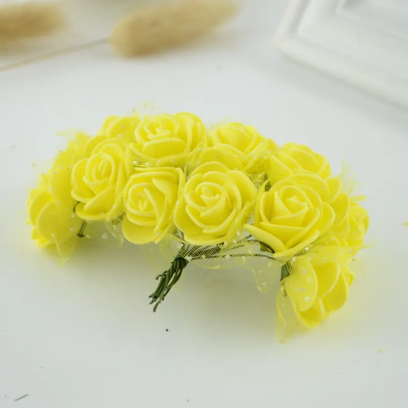 yellow 144 шт. искусственные цветы для свадебной вечеринки, Автомобильные украшения, ручной работы, свадебный венок, имитация мини-пены, Роза - Цвет: yellow