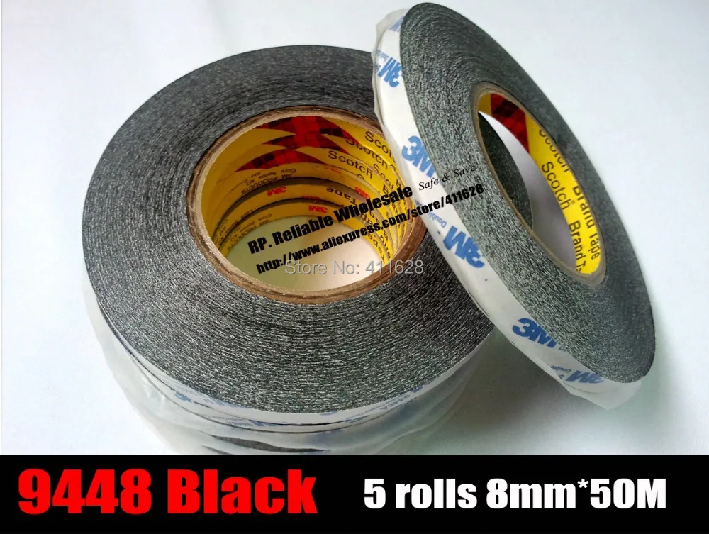 

5 rolls (8mm*50M*0.15mm), 3M 9448 Black Double Coated Tissue Tape for phone/ tablet /mini pad /GPS Car Windows Dispaly Assemble