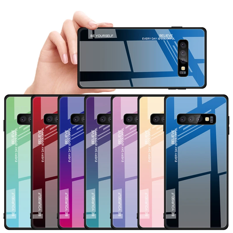 Противоударный чехол из закаленного стекла с градиентом для Samsung Galaxy S20 S10 S8 S9 Plus
