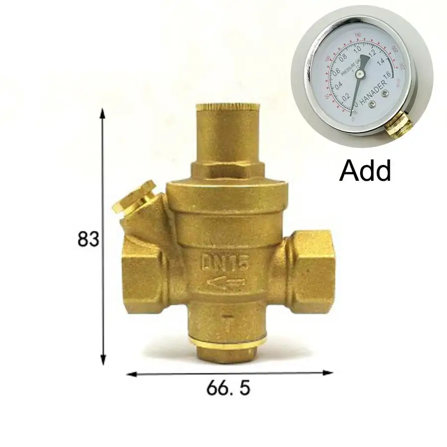 

DN15 1/2" BSPP Female Brass Pressure Relief Vavle Safety Adjustable Mid-Body Width 66.5mm Max 16Bar With Pressure Gauge
