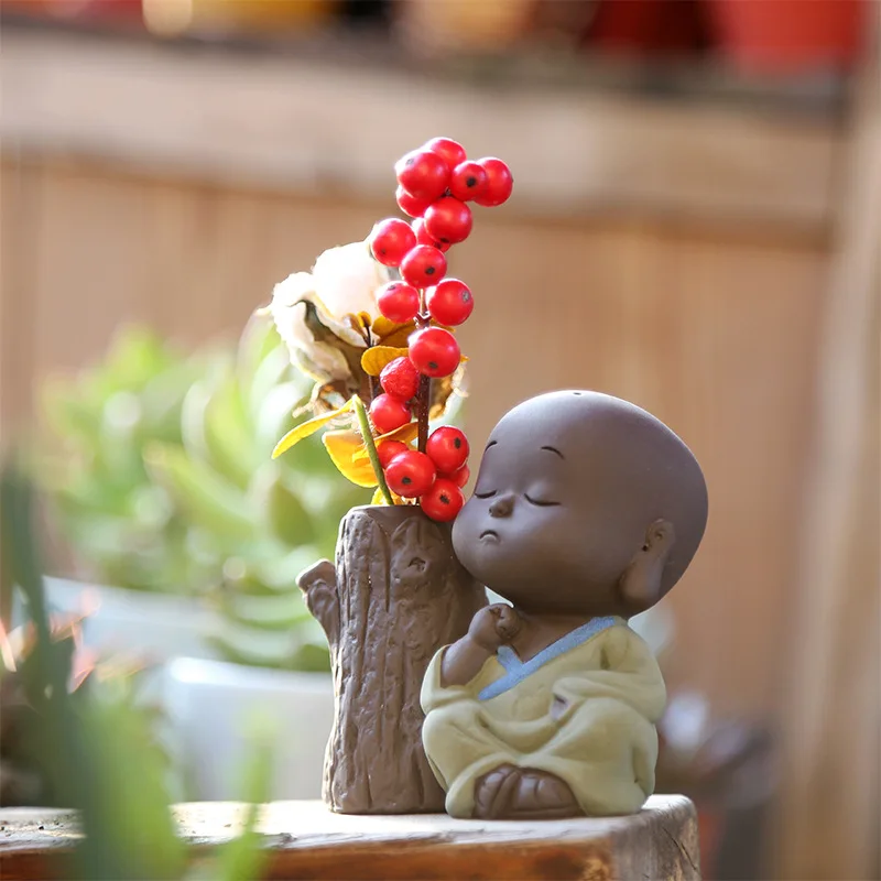 Creative Cute Monk Vase Painted Pottery Boutique Gardening Plant Bonsai Hydroponic Flower Pot Table Vases Tea Pet Crafts Decor | Дом и сад
